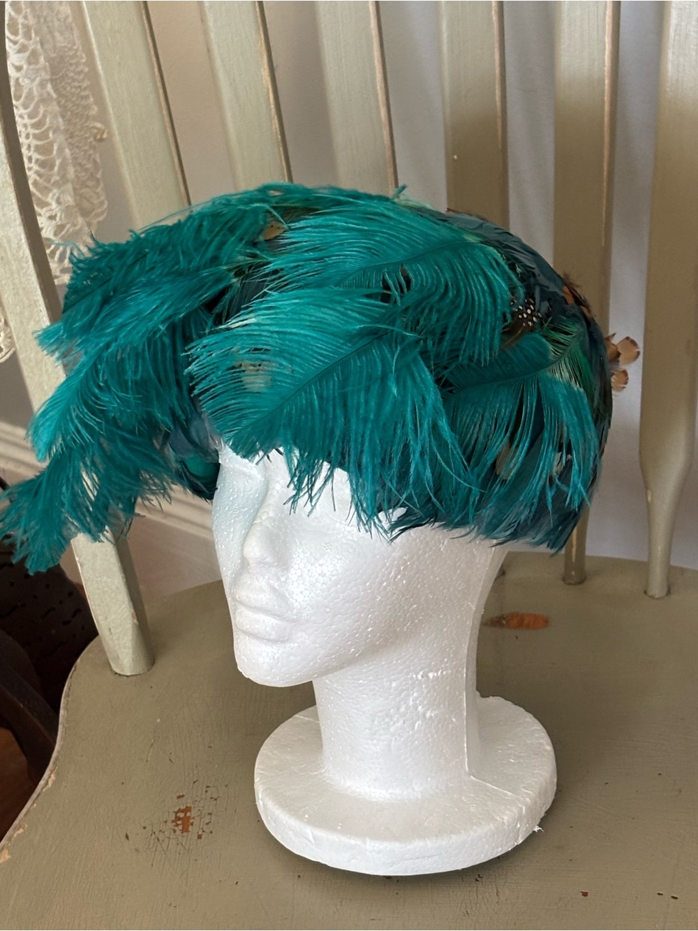 Jack McConnell vintage wool Teal Feather Cocktail  Statement Headpiece